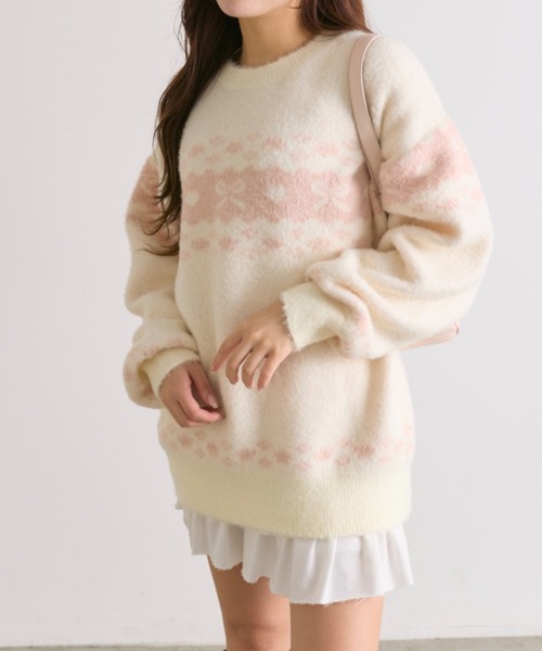 OLIVE des OLIVE（オリーブデオリーブ）の「リボンジャガードニット（ニット/セーター・レディース・オフホワイト/レッド/ブラック・FREE）」の7枚目の写真