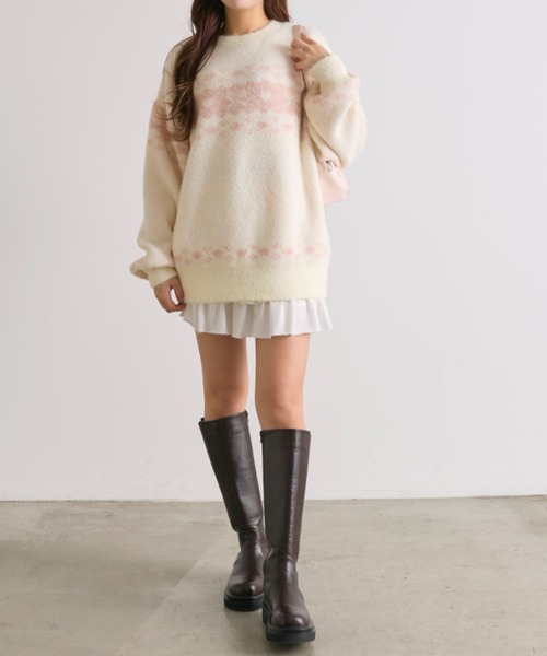 OLIVE des OLIVE（オリーブデオリーブ）の「リボンジャガードニット（ニット/セーター・レディース・オフホワイト/レッド/ブラック・FREE）」の8枚目の写真