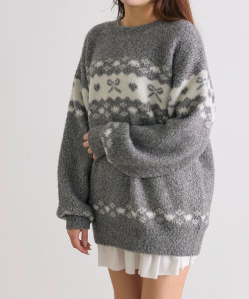 OLIVE des OLIVE（オリーブデオリーブ）の「リボンジャガードニット（ニット/セーター・レディース・オフホワイト/レッド/ブラック・FREE）」の10枚目の写真