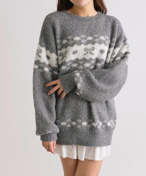 OLIVE des OLIVE（オリーブデオリーブ）の「リボンジャガードニット（ニット/セーター・レディース・オフホワイト/レッド/ブラック・FREE）」の12枚目の写真