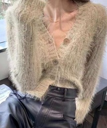 クロップド丈Vネックシャギーカーディガン