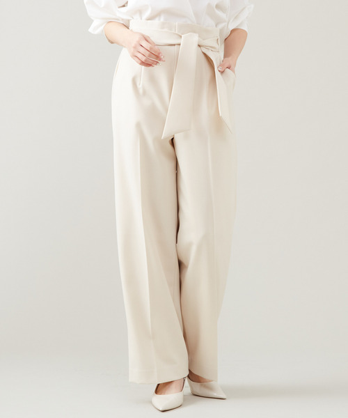 Tiara(ティアラ)の「ハイウエストベルテッドワイドパンツ(セットアップ対応)(その他パンツ・レディース・ネイビー/ベージュ・2/3)」の1枚目の写真