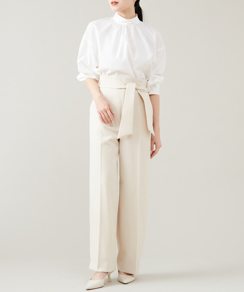 Tiara(ティアラ)の「ハイウエストベルテッドワイドパンツ(セットアップ対応)(その他パンツ・レディース・ネイビー/ベージュ・2/3)」の4枚目の写真