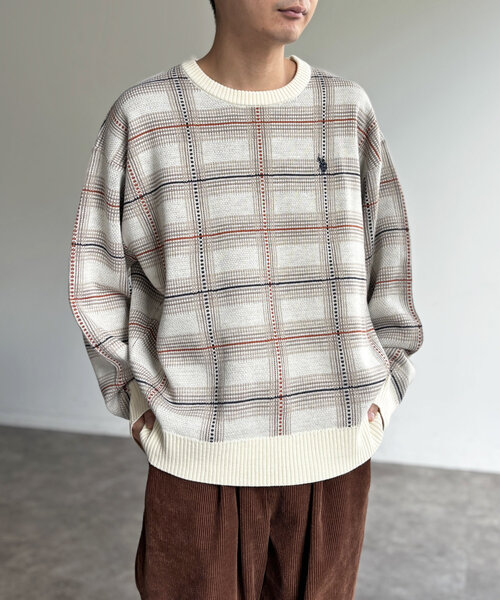 U.S. POLO ASSN.(ユーエスポロアッスン)の「チェッククルーネックニット(ニット/セーター・メンズ・ネイビー/アイボリー・MEDIUM/LARGE)」の3枚目の写真