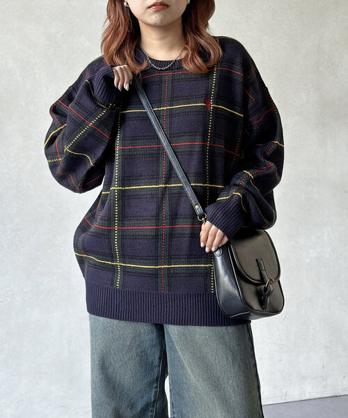 U.S. POLO ASSN.(ユーエスポロアッスン)の「チェッククルーネックニット(ニット/セーター・メンズ・ネイビー/アイボリー・MEDIUM/LARGE)」の19枚目の写真