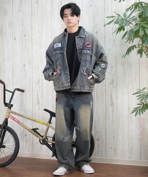 【ワンダフルワールド】チェック柄サンタ刺繍ワッペン付きジャケット SANTACRUZ サンタクルーズ アウター メンズ デニムジャケット
