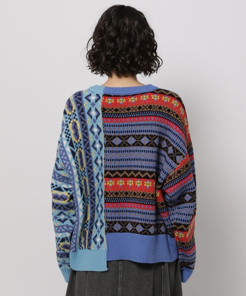 niko and...(ニコアンド)の「リメイク風フェアアイルニットプルオーバー(ニット/セーター・レディース・チャコール/アイボリー/ブルー・MEDIUM/LARGE)」の6枚目の写真