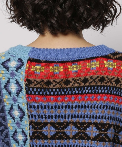 niko and...(ニコアンド)の「リメイク風フェアアイルニットプルオーバー(ニット/セーター・レディース・チャコール/アイボリー/ブルー・MEDIUM/LARGE)」の8枚目の写真