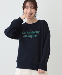 DRESKIP | 【S-LL】フェイクパール付きロゴ裏起毛トップス(Tシャツ/カットソー)