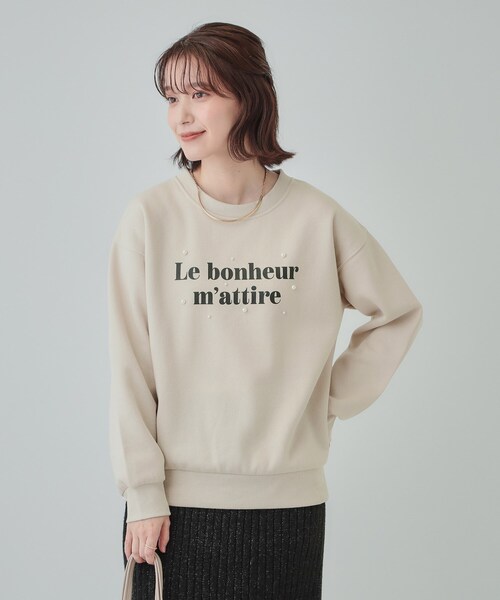 DRESKIP(ドレスキップ)の「【S-LL】フェイクパール付きロゴ裏起毛トップス(Tシャツ/カットソー・レディース・ベージュ/ネイビー/チャコールグレー・01/02/03/04)」の17枚目の写真