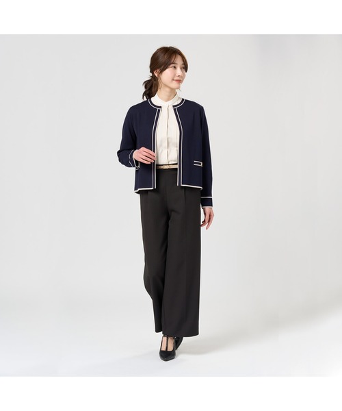 TOKYO SHIRTS（トウキョウシャツ）の「レディース配色ニットジャケット（ニット/セーター・レディース・ナチュラル/ネイビー・L/LL/M）」の7枚目の写真