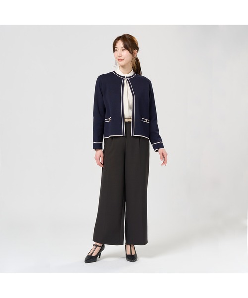 TOKYO SHIRTS（トウキョウシャツ）の「レディース配色ニットジャケット（ニット/セーター・レディース・ナチュラル/ネイビー・L/LL/M）」の8枚目の写真