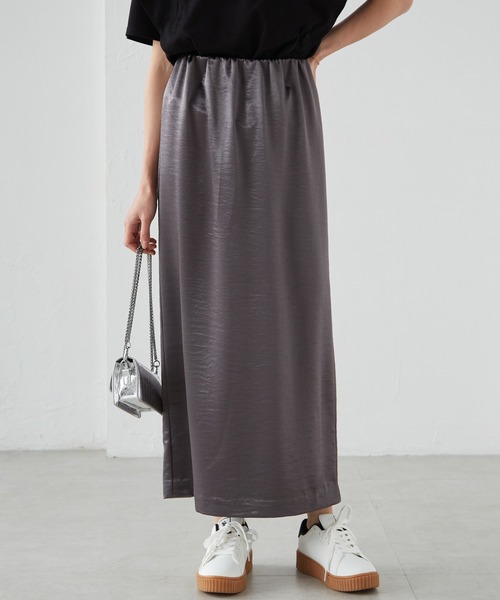 RANAN（ラナン）の「シャイニーサテンナロースカート（スカート・レディース・ブラック/ブラウン/ホワイト/チャコール・LL/L/M）」の3枚目の写真