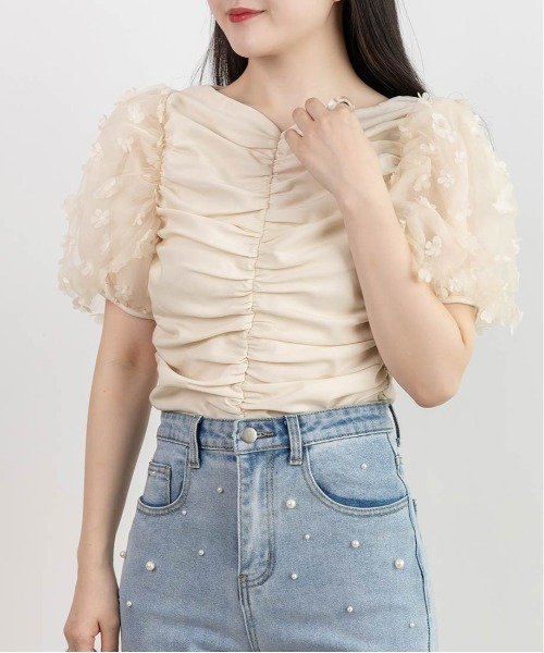 RANDA（ランダ）の「【Flower Collection】3Dフラワーシャーリングトップス（Tシャツ/カットソー・レディース・ベージュ/ブラック/ホワイト・FREE）」の14枚目の写真