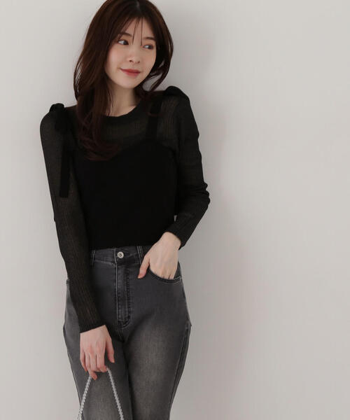 PROPORTION BODY DRESSING（プロポーションボディドレッシング）の「リボンビスチェレイヤードニット / 1215170210（ニット/セーター・レディース・ピンク/ホワイト系その他/ブラック・FREE）」の5枚目の写真