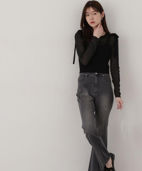 PROPORTION BODY DRESSING（プロポーションボディドレッシング）の「リボンビスチェレイヤードニット / 1215170210（ニット/セーター・レディース・ピンク/ホワイト系その他/ブラック・FREE）」の7枚目の写真