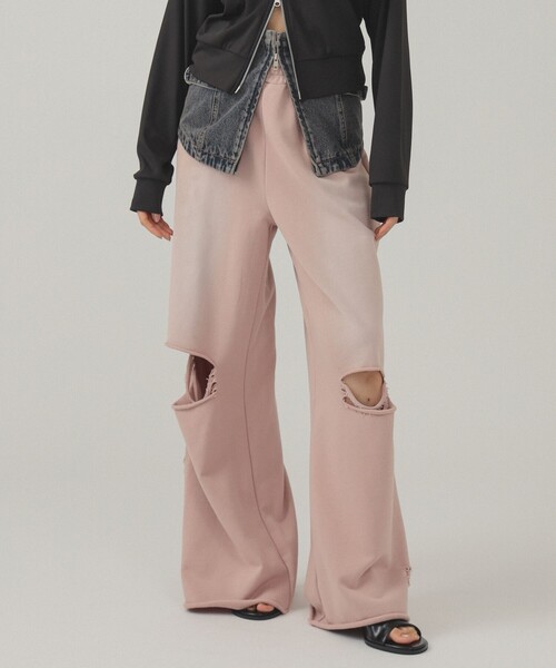 Ray BEAMS(レイビームス)の「ダメージ スウェット パンツ(スウェットパンツ・レディース・グレー/チャコールグレー/ピンク・0/1)」の3枚目の写真