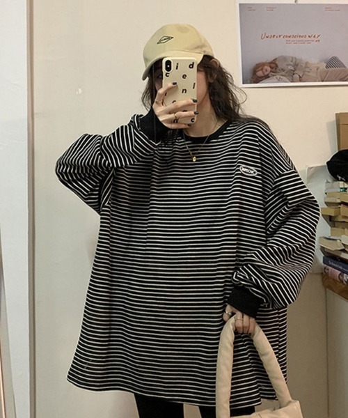 SallyLunn(サリーラン)の「長袖ボーダートップス(Tシャツ/カットソー・レディース・ブラック/アイボリー・LARGE/MEDIUM)」の3枚目の写真
