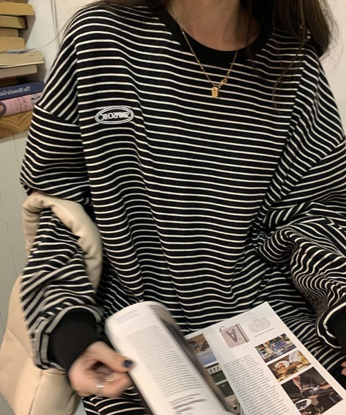 SallyLunn(サリーラン)の「長袖ボーダートップス(Tシャツ/カットソー・レディース・ブラック/アイボリー・LARGE/MEDIUM)」の5枚目の写真