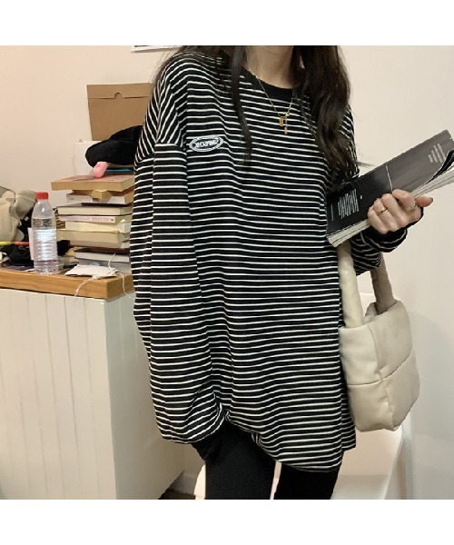 SallyLunn(サリーラン)の「長袖ボーダートップス(Tシャツ/カットソー・レディース・ブラック/アイボリー・LARGE/MEDIUM)」の6枚目の写真