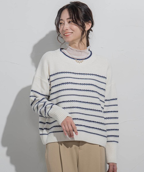LAUTREAMONT(ロートレアモン)の「ボーダーニットプルオーバー≪手洗い可能≫(ニット/セーター・レディース・ホワイト系その他/ダークネイビー・9号)」の4枚目の写真
