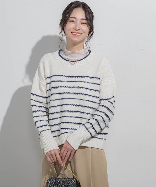 LAUTREAMONT(ロートレアモン)の「ボーダーニットプルオーバー≪手洗い可能≫(ニット/セーター・レディース・ホワイト系その他/ダークネイビー・9号)」の5枚目の写真