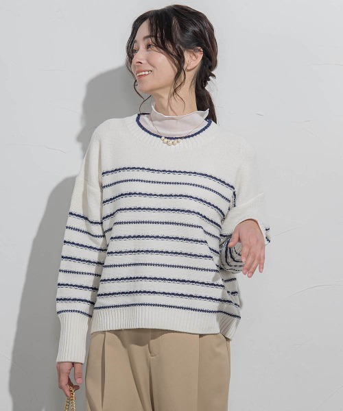 LAUTREAMONT(ロートレアモン)の「ボーダーニットプルオーバー≪手洗い可能≫(ニット/セーター・レディース・ホワイト系その他/ダークネイビー・9号)」の6枚目の写真