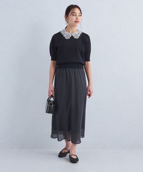 green label relaxing（グリーンレーベルリラクシング）の「襟レース 2WAY ショートスリーブ ニット プルオーバー -ウォッシャブル-（ニット/セーター・レディース・オフホワイト/ネイビー/グレー・FREE）」の7枚目の写真