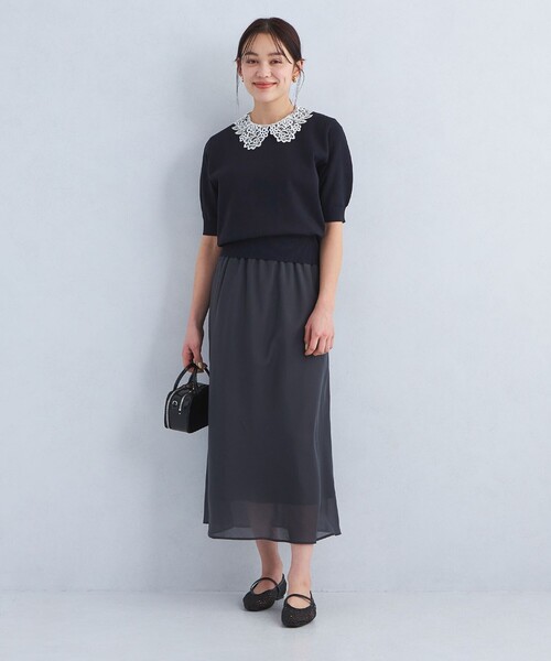 green label relaxing（グリーンレーベルリラクシング）の「襟レース 2WAY ショートスリーブ ニット プルオーバー -ウォッシャブル-（ニット/セーター・レディース・オフホワイト/ネイビー/グレー・FREE）」の8枚目の写真