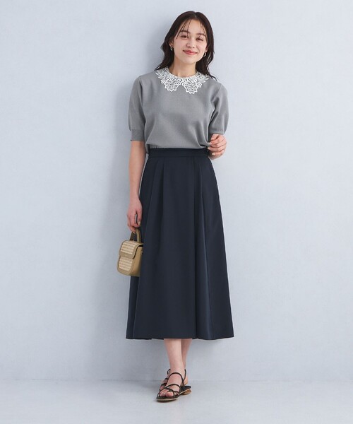 green label relaxing（グリーンレーベルリラクシング）の「襟レース 2WAY ショートスリーブ ニット プルオーバー -ウォッシャブル-（ニット/セーター・レディース・オフホワイト/ネイビー/グレー・FREE）」の12枚目の写真