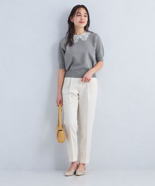green label relaxing（グリーンレーベルリラクシング）の「襟レース 2WAY ショートスリーブ ニット プルオーバー -ウォッシャブル-（ニット/セーター・レディース・オフホワイト/ネイビー/グレー・FREE）」の4枚目の写真
