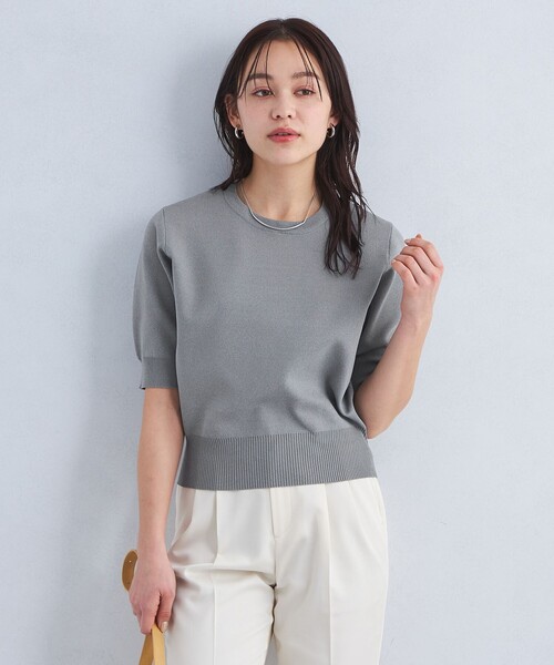 green label relaxing（グリーンレーベルリラクシング）の「襟レース 2WAY ショートスリーブ ニット プルオーバー -ウォッシャブル-（ニット/セーター・レディース・オフホワイト/ネイビー/グレー・FREE）」の5枚目の写真