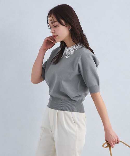 green label relaxing（グリーンレーベルリラクシング）の「襟レース 2WAY ショートスリーブ ニット プルオーバー -ウォッシャブル-（ニット/セーター・レディース・オフホワイト/ネイビー/グレー・FREE）」の13枚目の写真