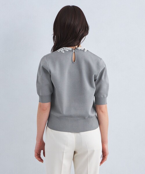 green label relaxing（グリーンレーベルリラクシング）の「襟レース 2WAY ショートスリーブ ニット プルオーバー -ウォッシャブル-（ニット/セーター・レディース・オフホワイト/ネイビー/グレー・FREE）」の16枚目の写真