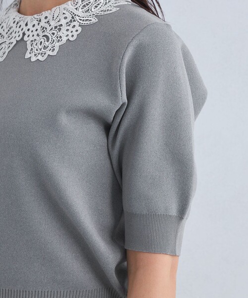green label relaxing（グリーンレーベルリラクシング）の「襟レース 2WAY ショートスリーブ ニット プルオーバー -ウォッシャブル-（ニット/セーター・レディース・オフホワイト/ネイビー/グレー・FREE）」の18枚目の写真