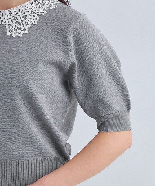 green label relaxing（グリーンレーベルリラクシング）の「襟レース 2WAY ショートスリーブ ニット プルオーバー -ウォッシャブル-（ニット/セーター・レディース・オフホワイト/ネイビー/グレー・FREE）」の19枚目の写真