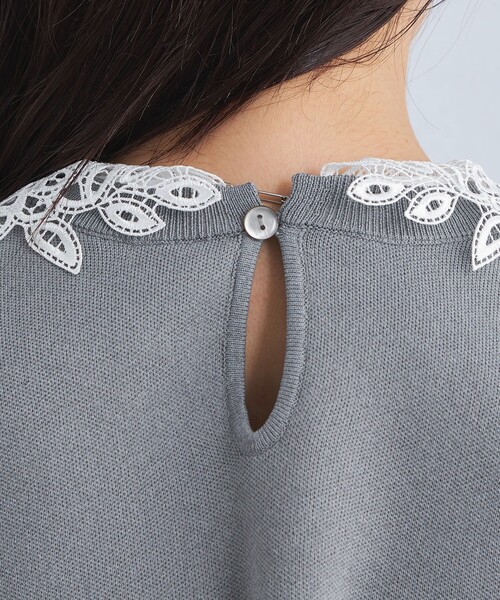 green label relaxing（グリーンレーベルリラクシング）の「襟レース 2WAY ショートスリーブ ニット プルオーバー -ウォッシャブル-（ニット/セーター・レディース・オフホワイト/ネイビー/グレー・FREE）」の21枚目の写真