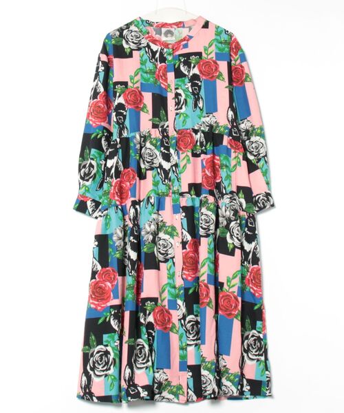 ScoLar（スカラー）の「151607：ウサギとバラ・小花柄ネコ 2柄展開ワンピース（ワンピース・レディース・ピンク/グリーン・M）」の11枚目の写真