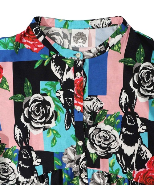 ScoLar（スカラー）の「151607：ウサギとバラ・小花柄ネコ 2柄展開ワンピース（ワンピース・レディース・ピンク/グリーン・M）」の15枚目の写真