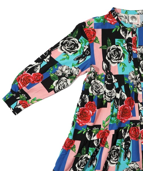 ScoLar（スカラー）の「151607：ウサギとバラ・小花柄ネコ 2柄展開ワンピース（ワンピース・レディース・ピンク/グリーン・M）」の12枚目の写真