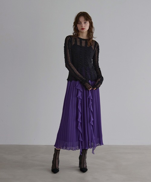 MIELI INVARIANT（ミエリインヴァリアント）の「Pleat Ruffle Mellow Skirt（スカート・レディース・アイボリー/ブラック/パープル・FREE）」の12枚目の写真