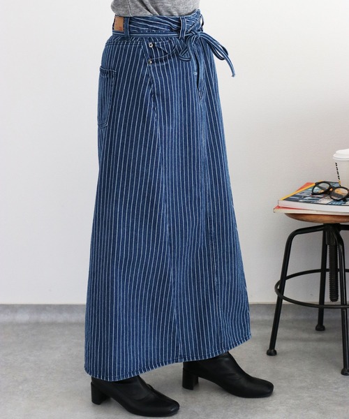 cepo（セポ）の「〈セットアップ対応〉リボンコード マルチジップデニムスカート（デニムスカート・レディース・ネイビー×ホワイト/ブルー系2・S/M/L）」の2枚目の写真