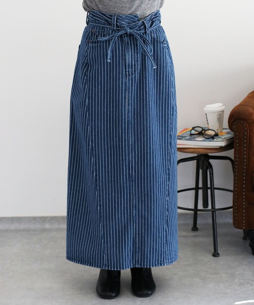 cepo（セポ）の「〈セットアップ対応〉リボンコード マルチジップデニムスカート（デニムスカート・レディース・ネイビー×ホワイト/ブルー系2・S/M/L）」の14枚目の写真