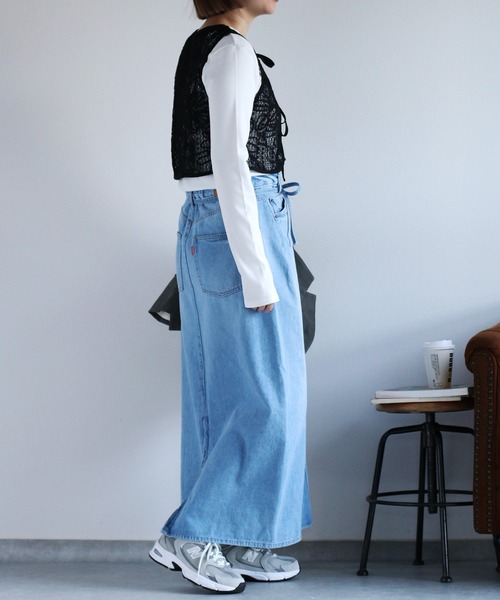 cepo（セポ）の「〈セットアップ対応〉リボンコード マルチジップデニムスカート（デニムスカート・レディース・ネイビー×ホワイト/ブルー系2・S/M/L）」の9枚目の写真