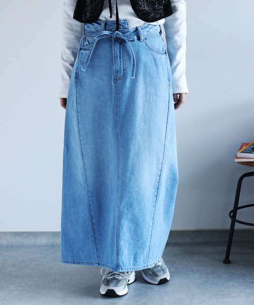 cepo（セポ）の「〈セットアップ対応〉リボンコード マルチジップデニムスカート（デニムスカート・レディース・ネイビー×ホワイト/ブルー系2・S/M/L）」の3枚目の写真