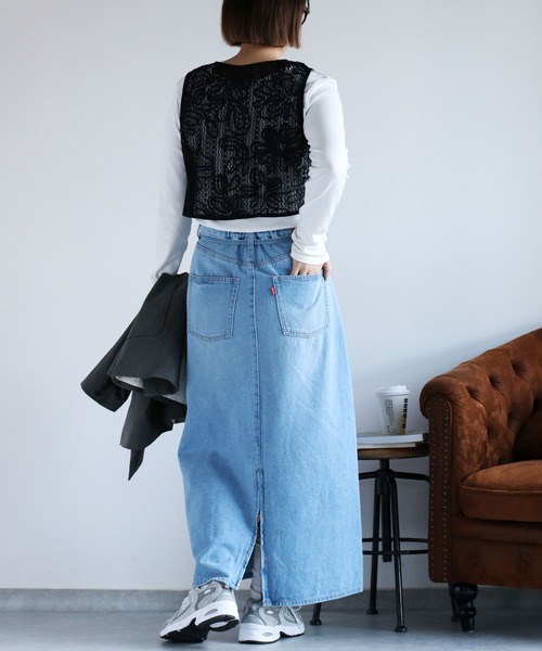 cepo（セポ）の「〈セットアップ対応〉リボンコード マルチジップデニムスカート（デニムスカート・レディース・ネイビー×ホワイト/ブルー系2・S/M/L）」の10枚目の写真