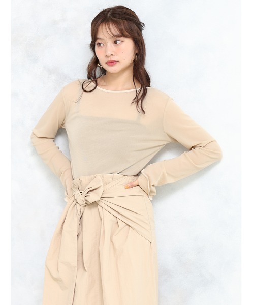 Edit Sheen(エディットシーン)の「パイピング2wayシアープルオーバー(Tシャツ/カットソー・レディース・ベージュ/アイボリー/ブラック/チャコールグレー・M)」の4枚目の写真