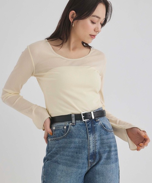 Edit Sheen(エディットシーン)の「パイピング2wayシアープルオーバー(Tシャツ/カットソー・レディース・ベージュ/アイボリー/ブラック/チャコールグレー・M)」の1枚目の写真