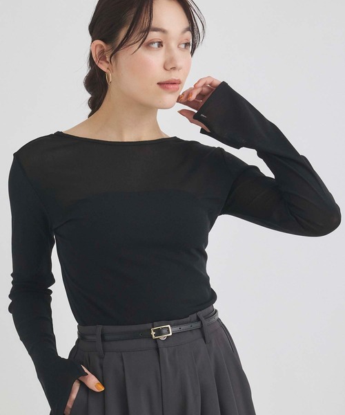 Edit Sheen(エディットシーン)の「パイピング2wayシアープルオーバー(Tシャツ/カットソー・レディース・ベージュ/アイボリー/ブラック/チャコールグレー・M)」の2枚目の写真