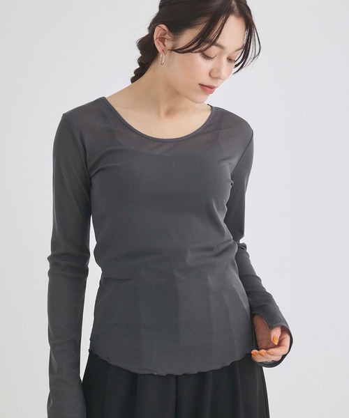 Edit Sheen(エディットシーン)の「パイピング2wayシアープルオーバー(Tシャツ/カットソー・レディース・ベージュ/アイボリー/ブラック/チャコールグレー・M)」の5枚目の写真